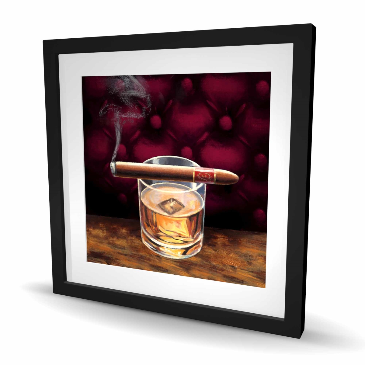 C1FM2424CAKPH4 24 x 24 in. Scotch on Ice with A Cigar - Framed Matted Print Decor