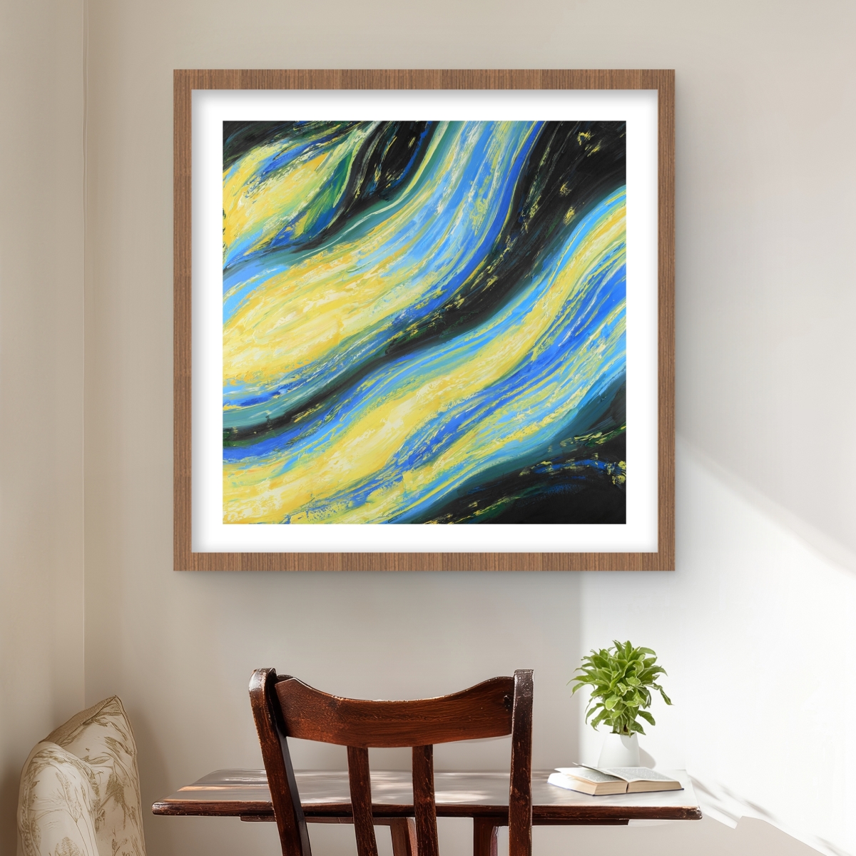 C1FM2424D2KEVU 24 x 24 in. Liquid Magic Wave - Abstract Framed Matted Print for Decor