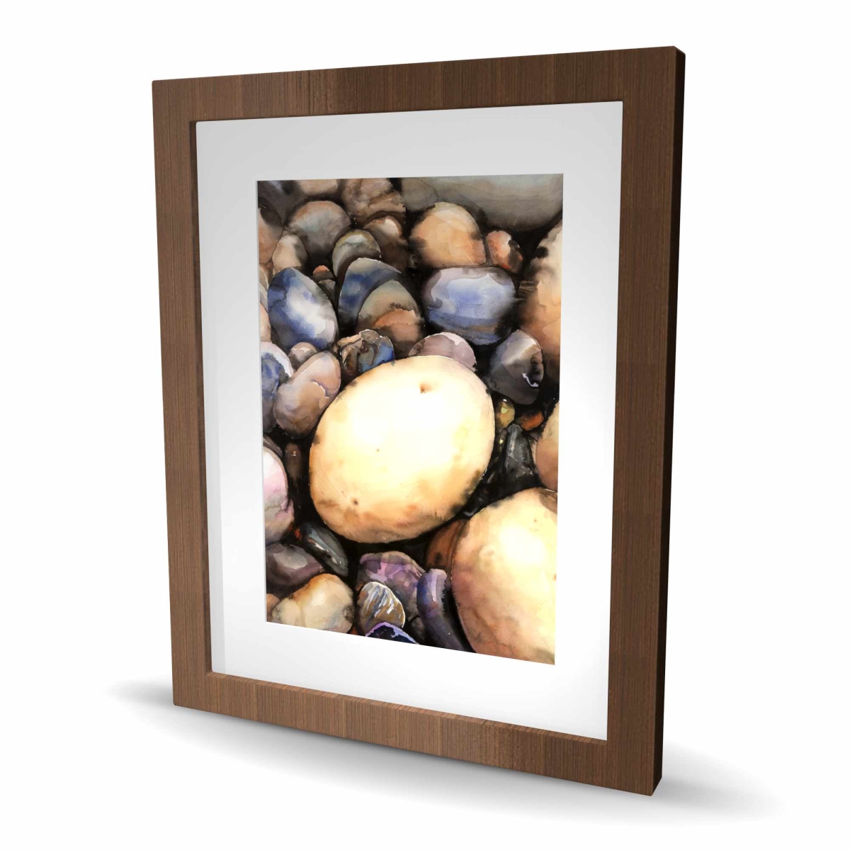 C1FM1620YADDVG 16 x 20 in. Beach Pebbles - Blue Kitchen Framed Matted Print for Decor