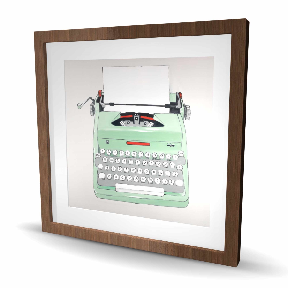 C1FM24242H5FEY 24 x 24 in. Mint Typewriter Framed Matted Print - Office Neo Home Decor