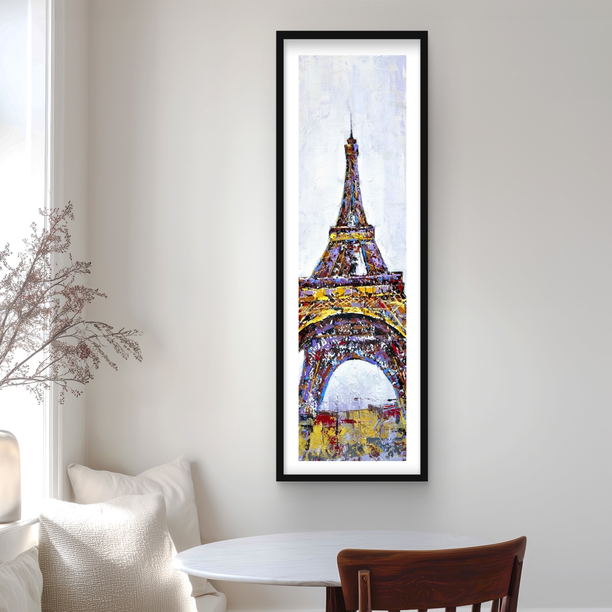 C1FM16488162V9 16 x 48 in. Abstract Paint Splash Eiffel Tower - Framed Matted Print