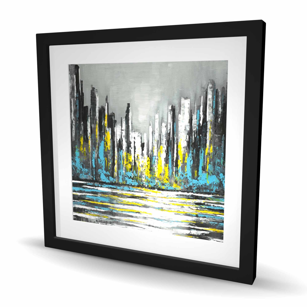 C1FM24249BCJ8E 24 x 24 in. Abstract Blue Skyline - Framed Matted Print for Home Decor