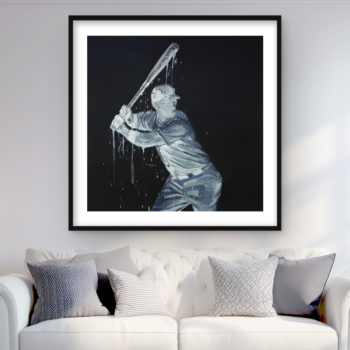 C1FM3636PJJWLV 36 x 36 in. Baseball Player - Blue Man Cave Framed Matted Print Decor