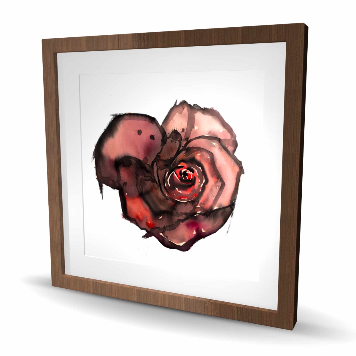 C1FM2424KLTMIQ 24 x 24 in. Dark Rose Framed Matted Print - Red Flowers Home Decor