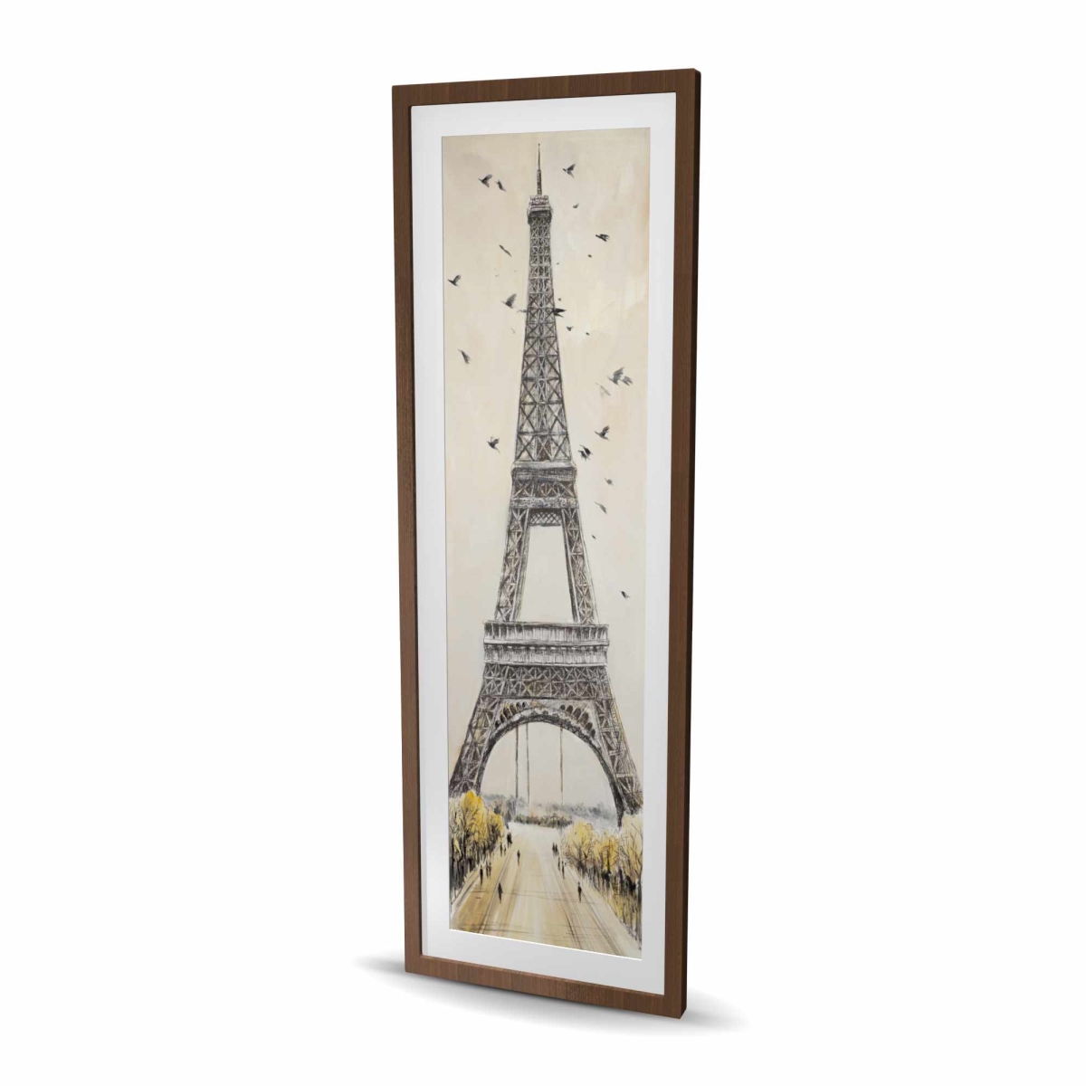 C1FM2060M7L9MM 20 x 60 in. Eiffel Tower with Flying Birds - Framed Matted Print Decor