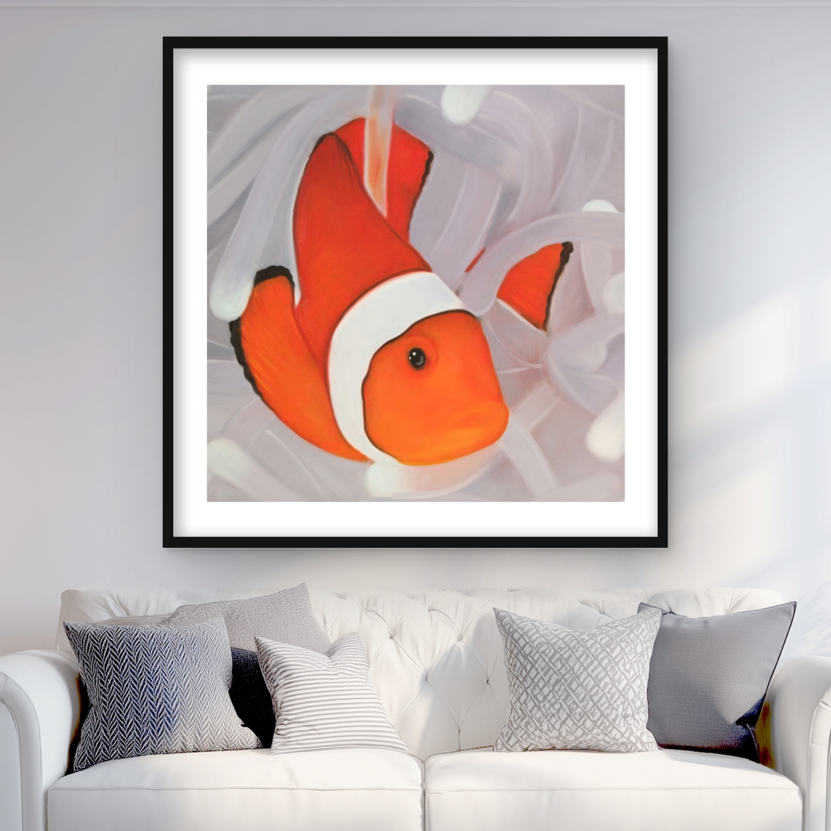 C1FM3636GQISST 36 x 36 in. Clownfish Under the Sea - Hyperrealist Bathroom Print Decor