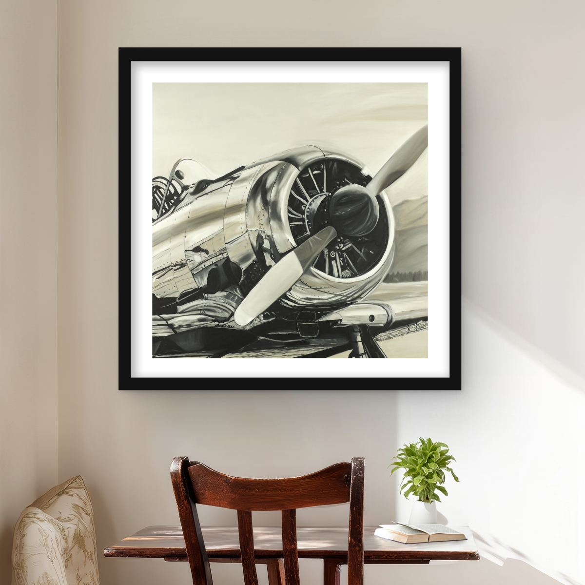 C1FM242489PVOE 24 x 24 in. Vintage Aircraft - Framed Matted Print for Man Cave Decor