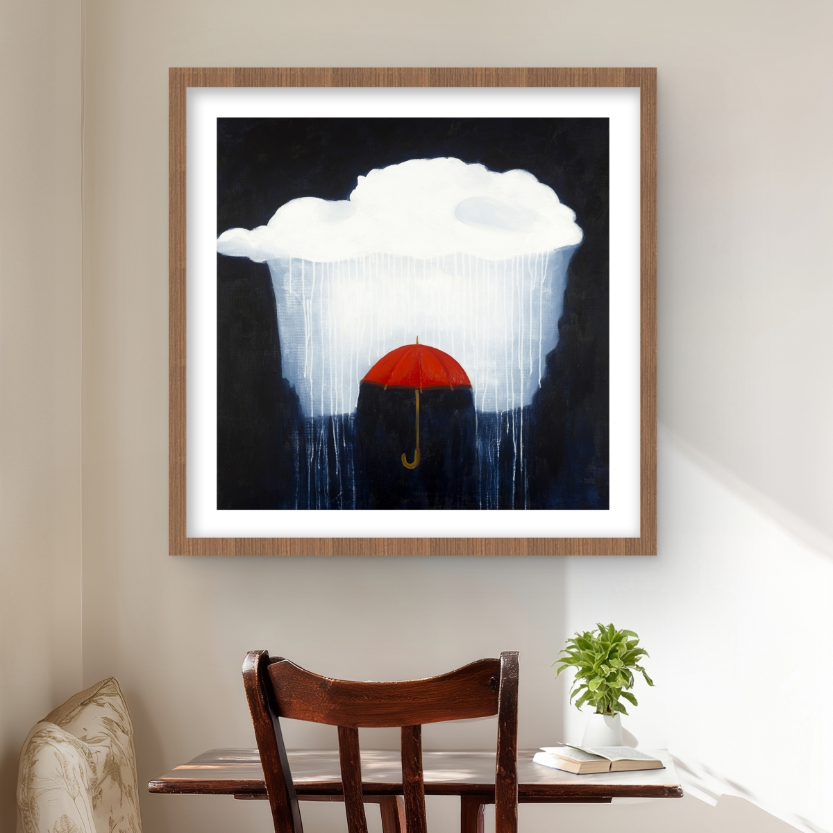 C1FM2424EIU7TK 24 x 24 in. Umbrella Under Heavy Rain - Scenic Framed Matted Print