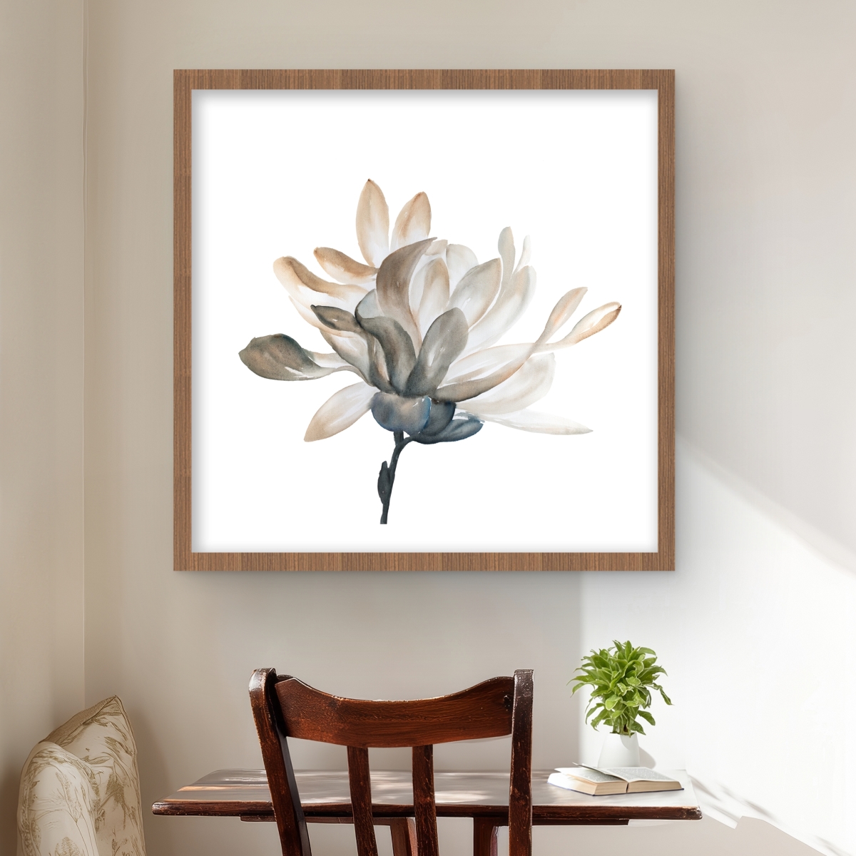 C1FM24249Z4M2C 24 x 24 in. Softness - White Floral Botanical Framed Matted Print Decor