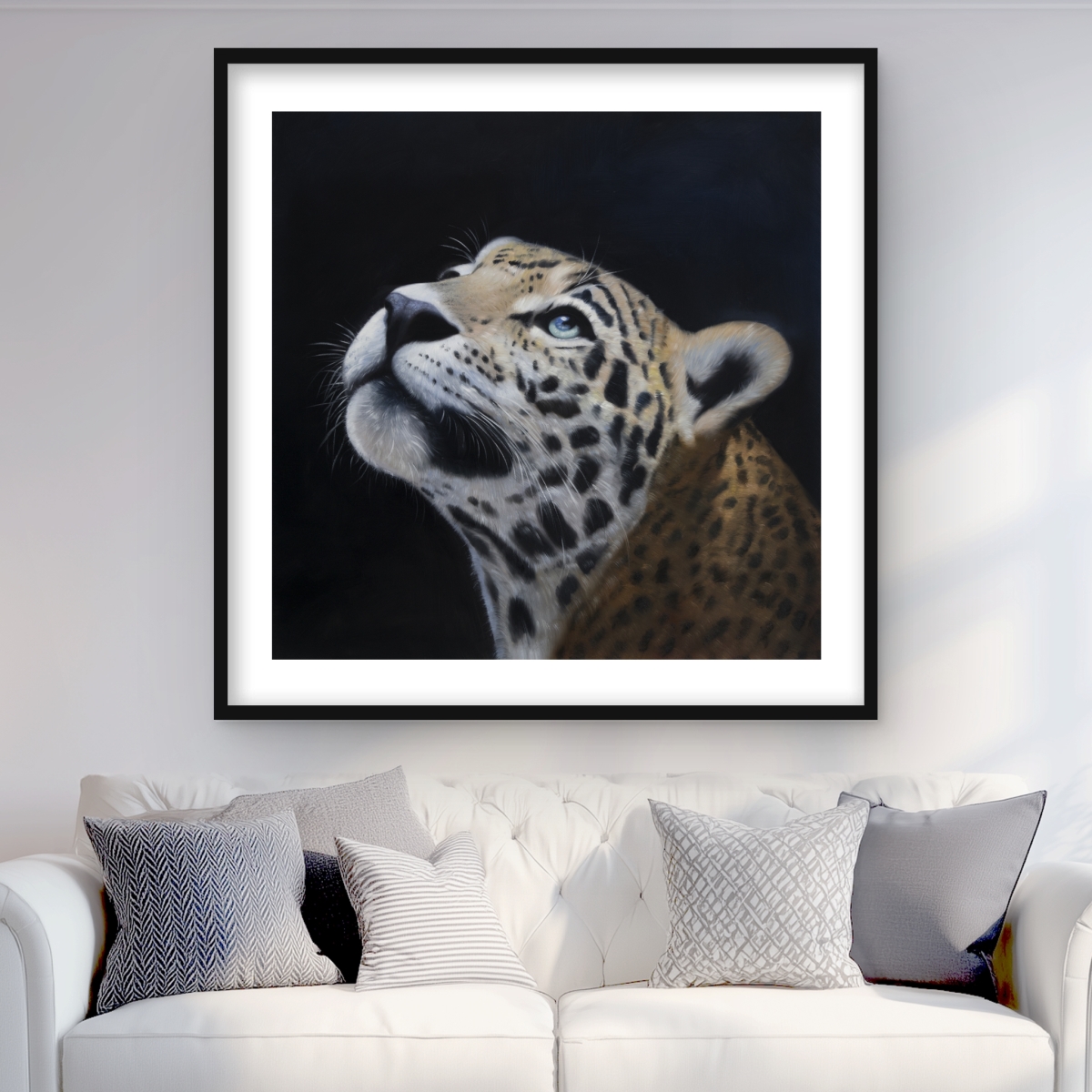 C1FM3636M9TF9J 36 x 36 in. Realistic Leopard Face - Wildlife African Framed Print Decor