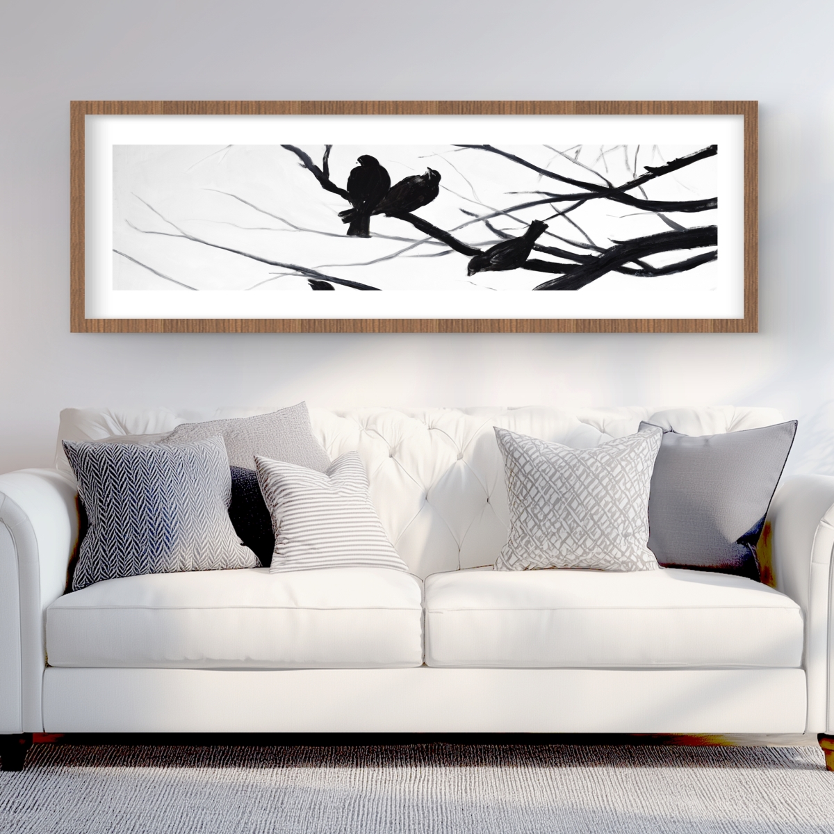 C1FM20601OHBGL 20 x 60 in. Birds & Branches Silhouette - Framed Matted Print Decor
