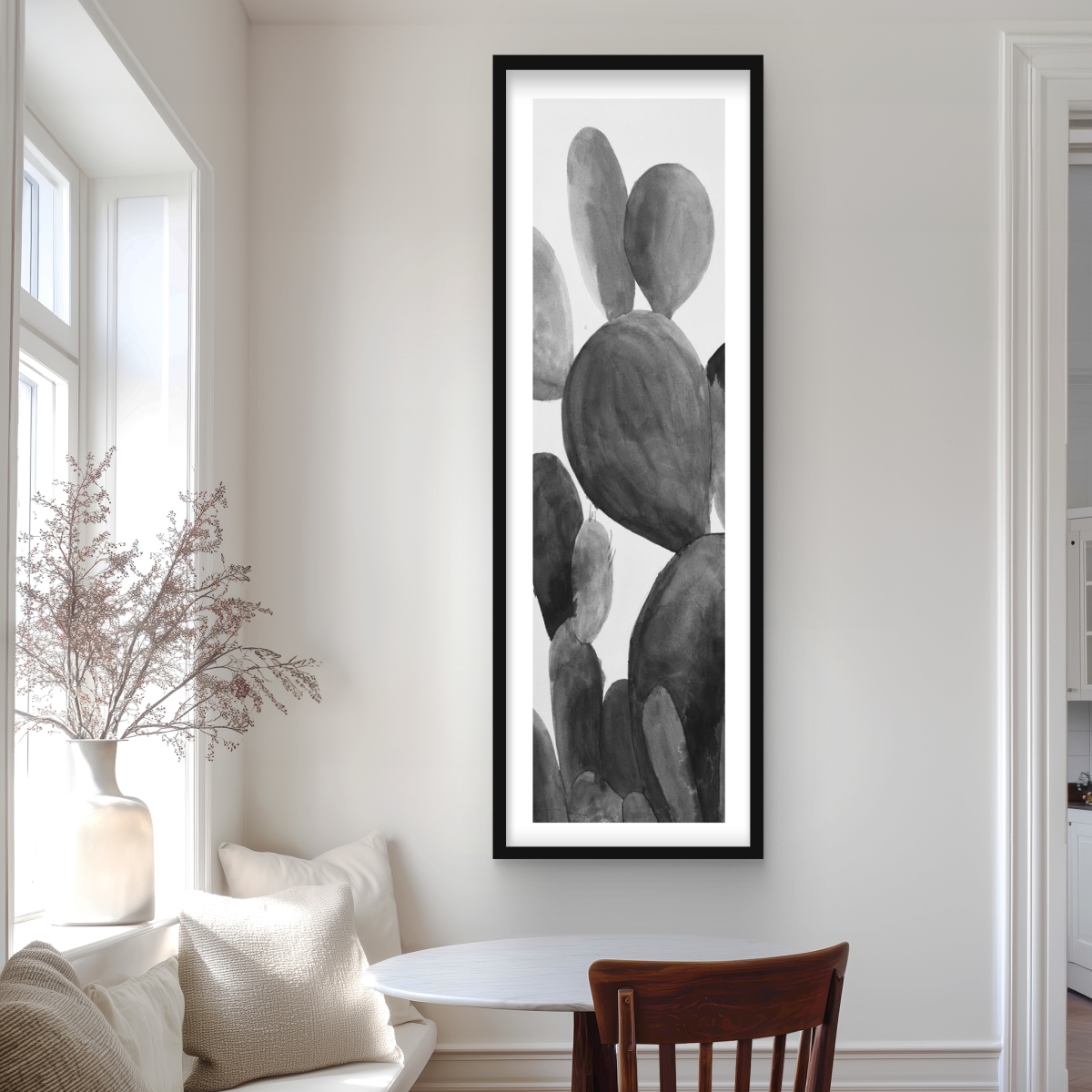 C1FM20603Q2QNO 20 x 60 in. Grayscale Paddle Cactus Plant - Black Floral Matted Print