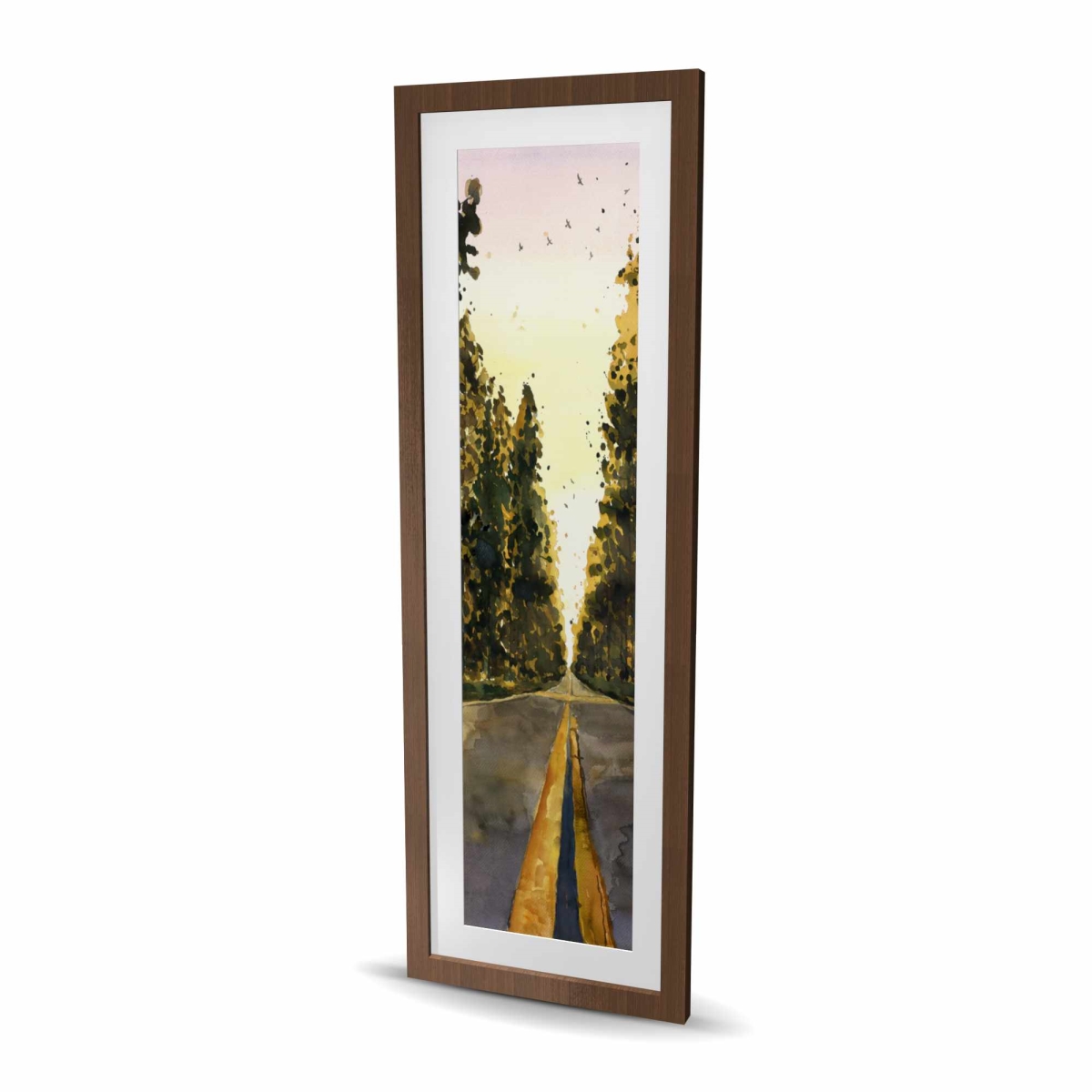 C1FM1648TSUM28 16 x 48 in. Long Road - Man Cave Yellow Framed Matted Print - Home Decor