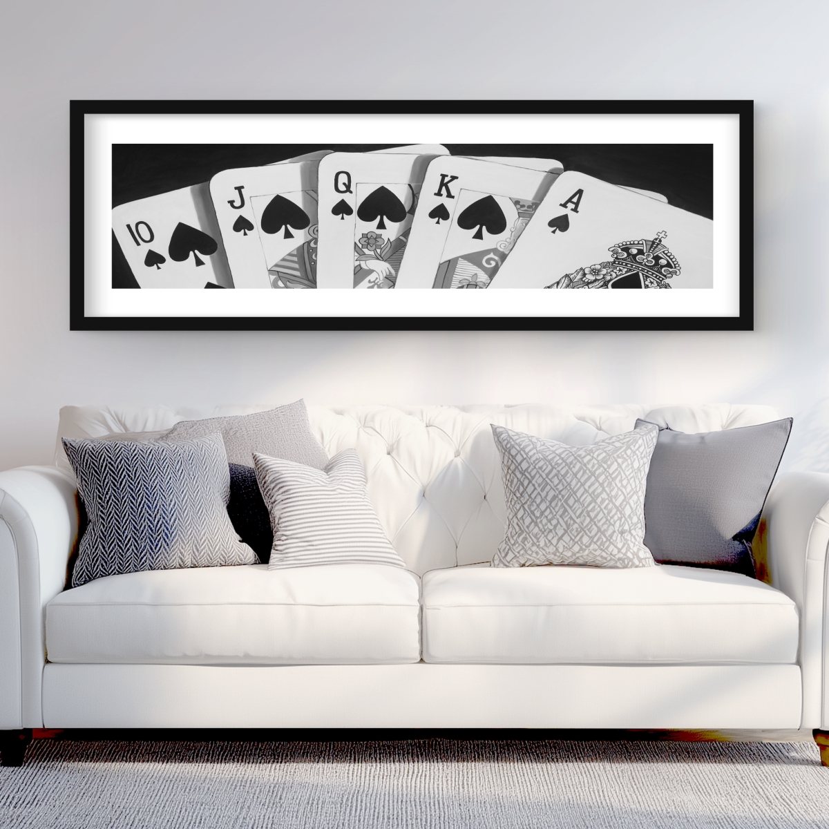 C1FM2060B1AZ9E 20 x 60 in. Black & White Card Game - Man Cave Framed Matted Print
