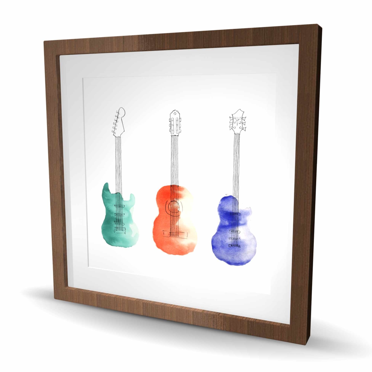 C1FM242455BR15 24 x 24 in. Three Guitars - Illustrative Blue Framed Matted Print Decor