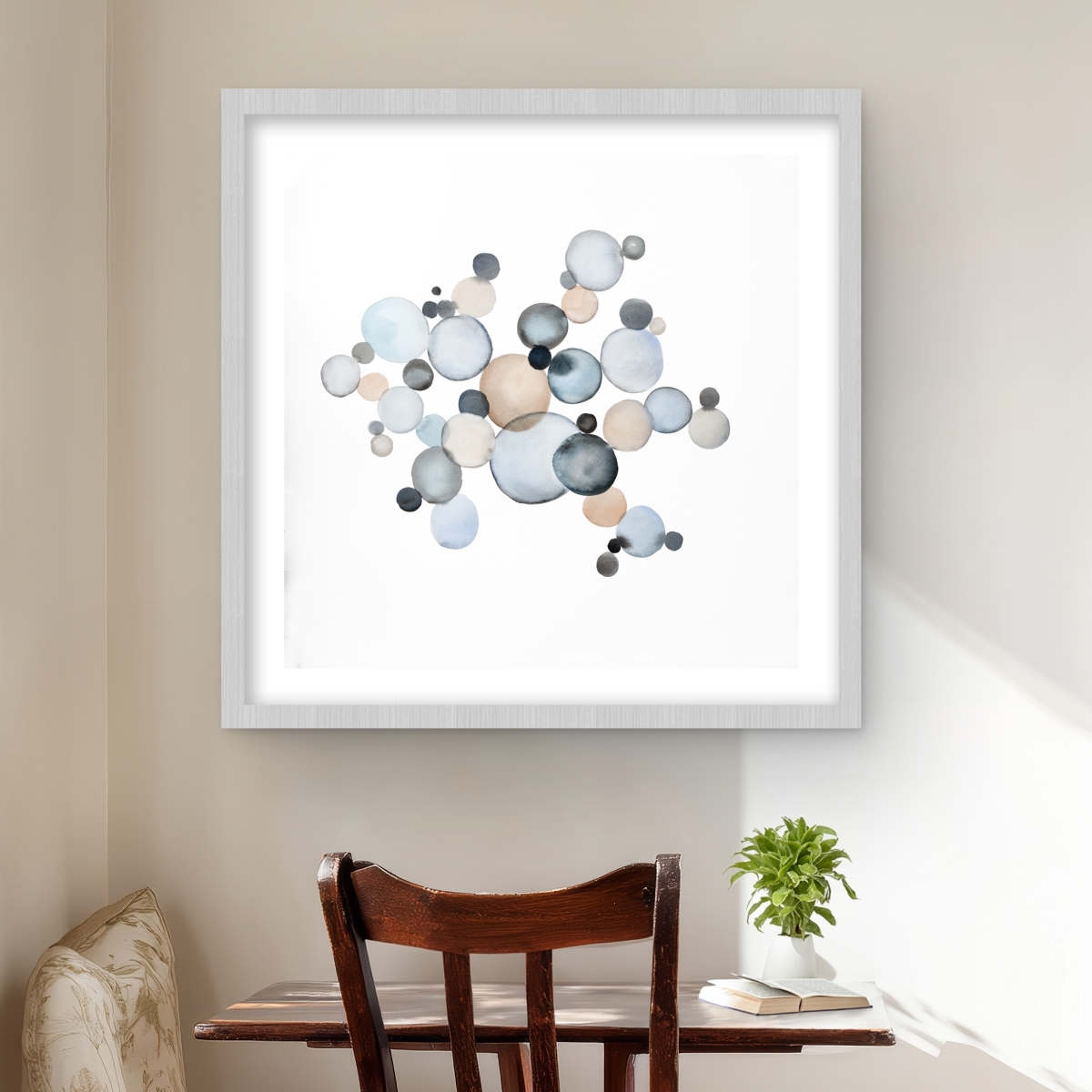 C1FM2424SCWGVN 24 x 24 in. Grayish Bubbles - Minimalist Abstract Framed Print for Decor
