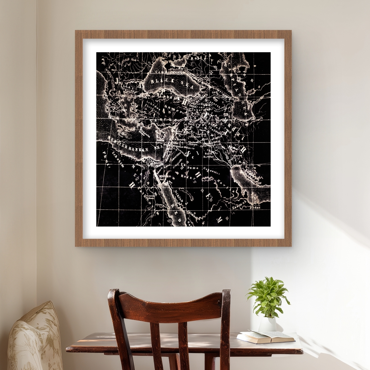 C1FM24244VBBGU 24 x 24 in. Old Maritime Maps - Office Brown Framed Matted Print Decor