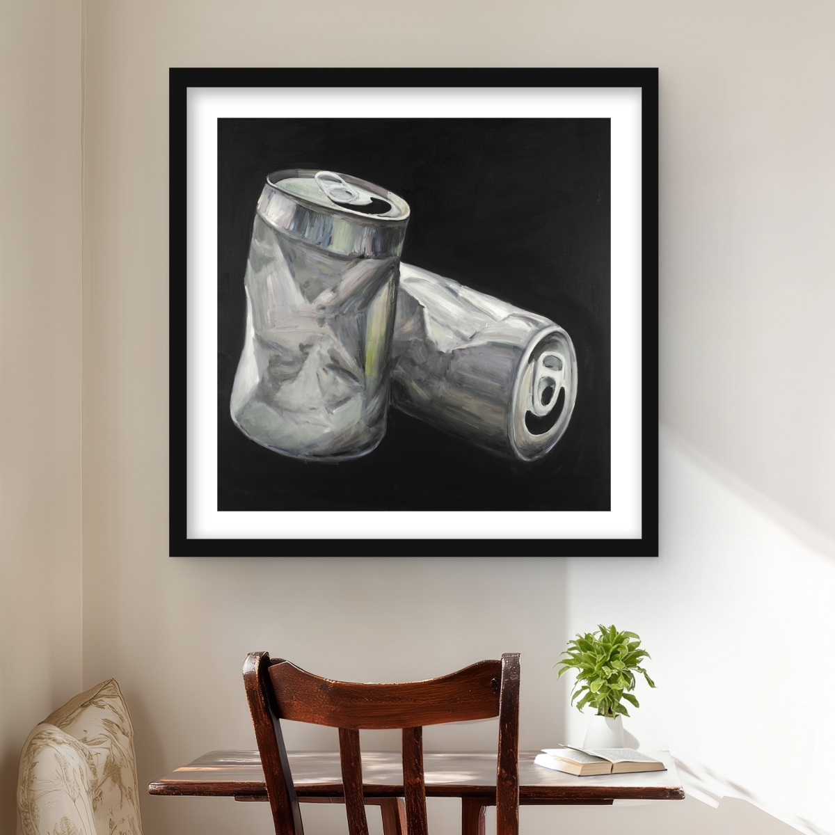 C1FM24244RU9YE 24 x 24 in. Empty Cans - Gray Framed Matted Print for Home Decor