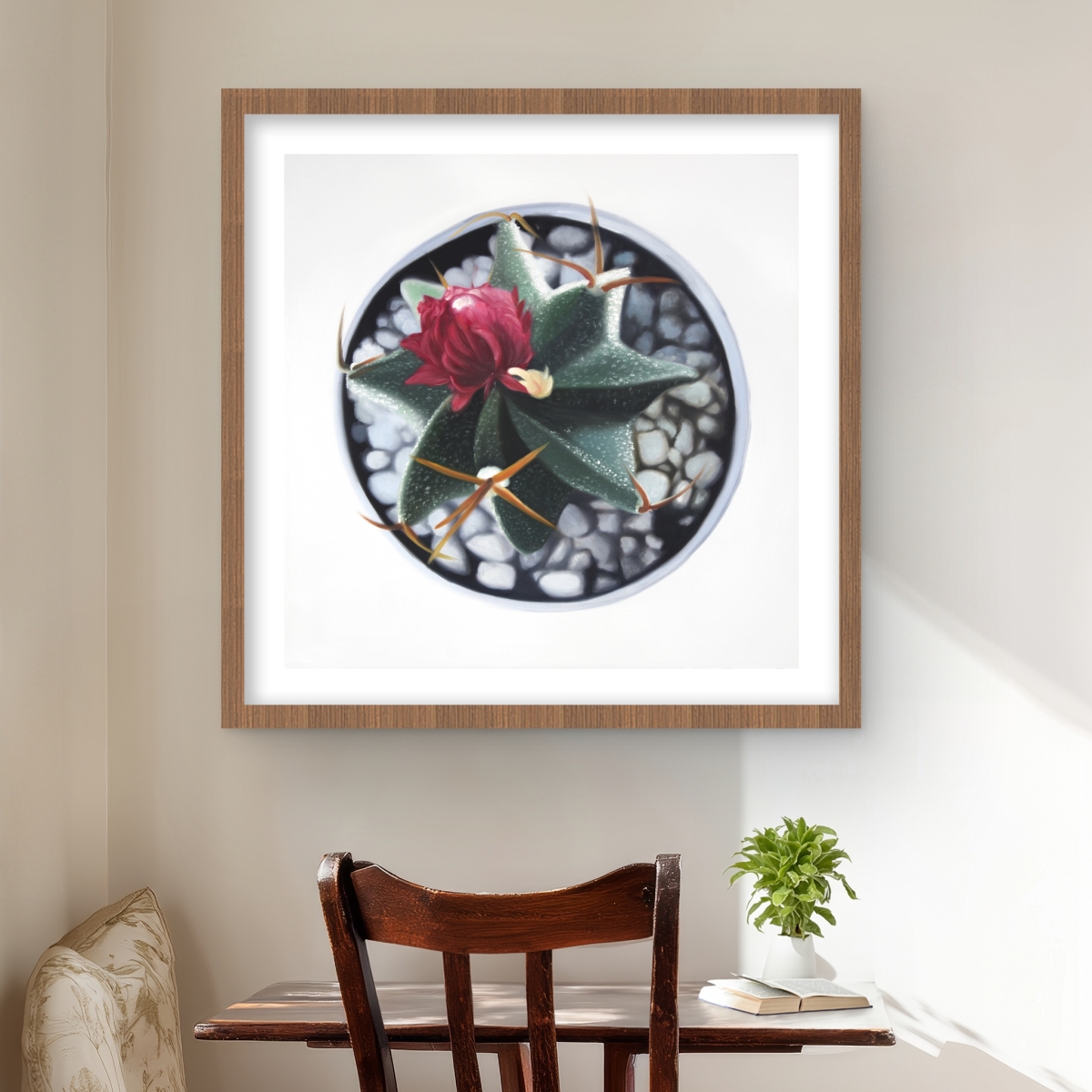 C1FM2424G3TB10 24 x 24 in. Cactus in Pot - Hyperrealist Framed Print for Home Decor