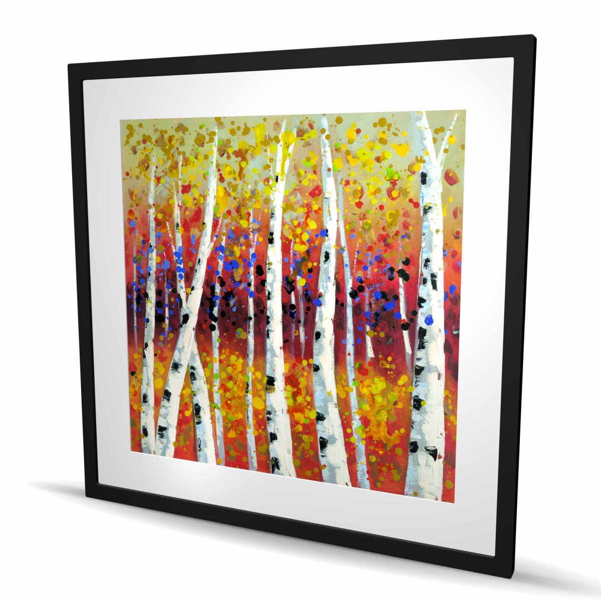 C1FM3636C073RN 36 x 36 in. Colored Birches - Contemporary Red Framed Matted Print Decor