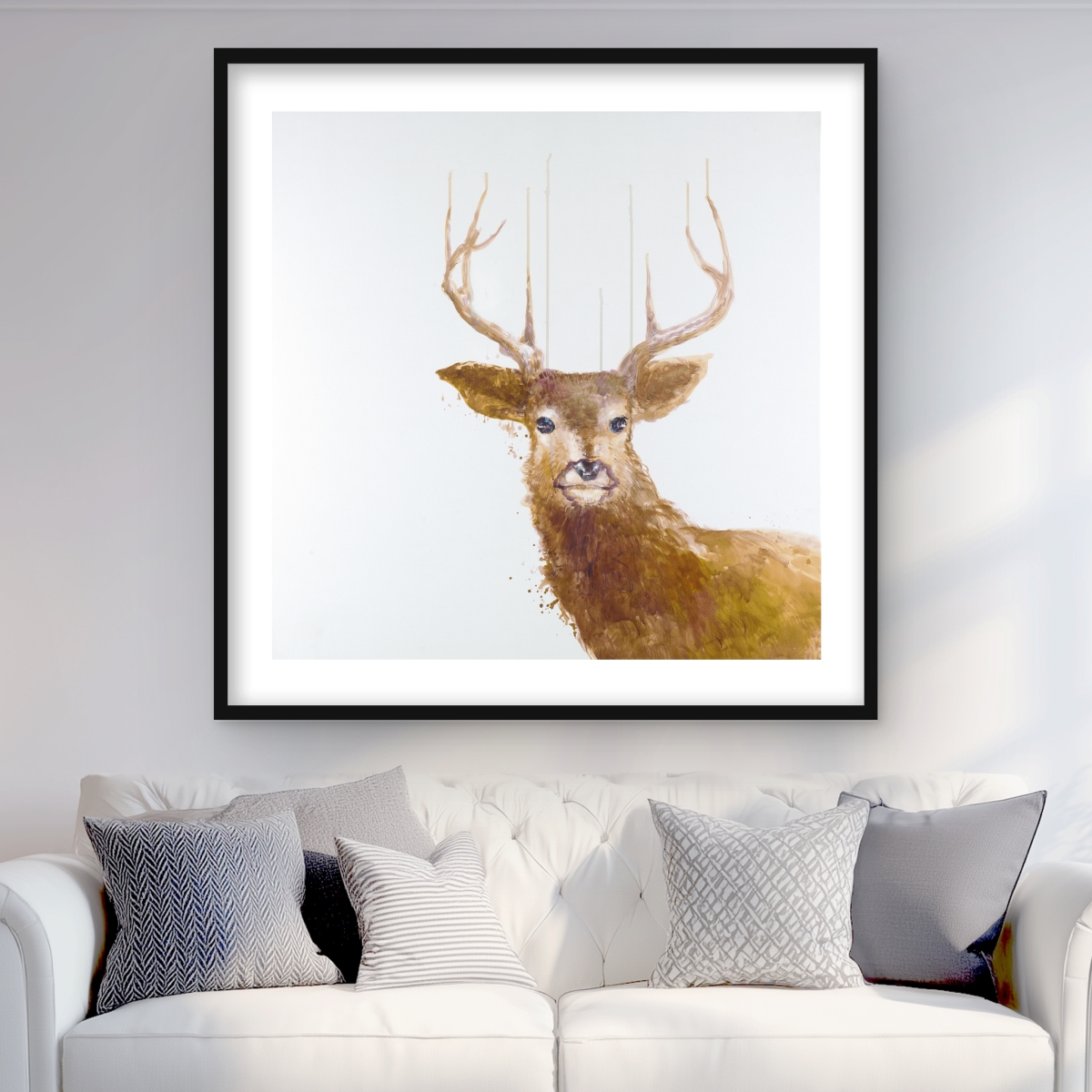 C1FM3636C8BMF8 36 x 36 in. Abstract Deer - Beige Framed Matted Print for Home Decor