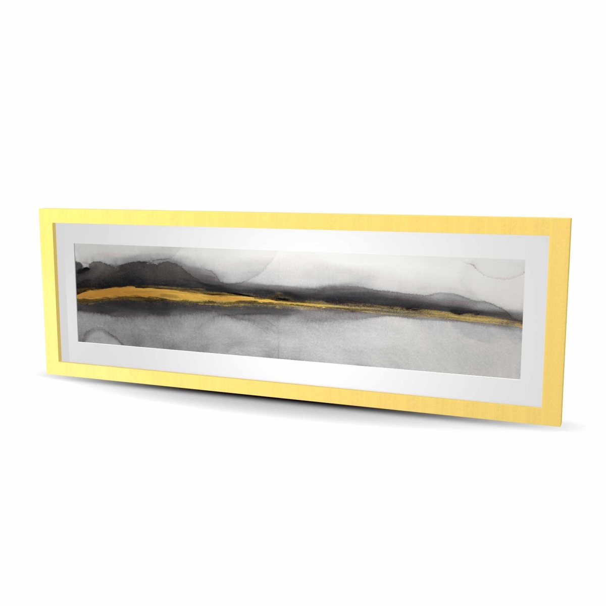 C1FM16484BJPJX 16 x 48 in. Gold Stripe Abstract - White Illustrative Framed Print Decor