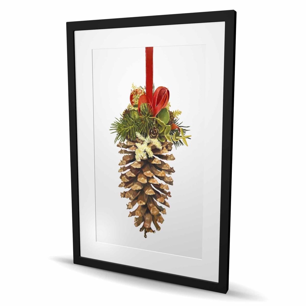 C1FM2436ZGCM8M 24 x 36 in. Christmas Pine Cone - Rustic Framed Matted Print for Decor
