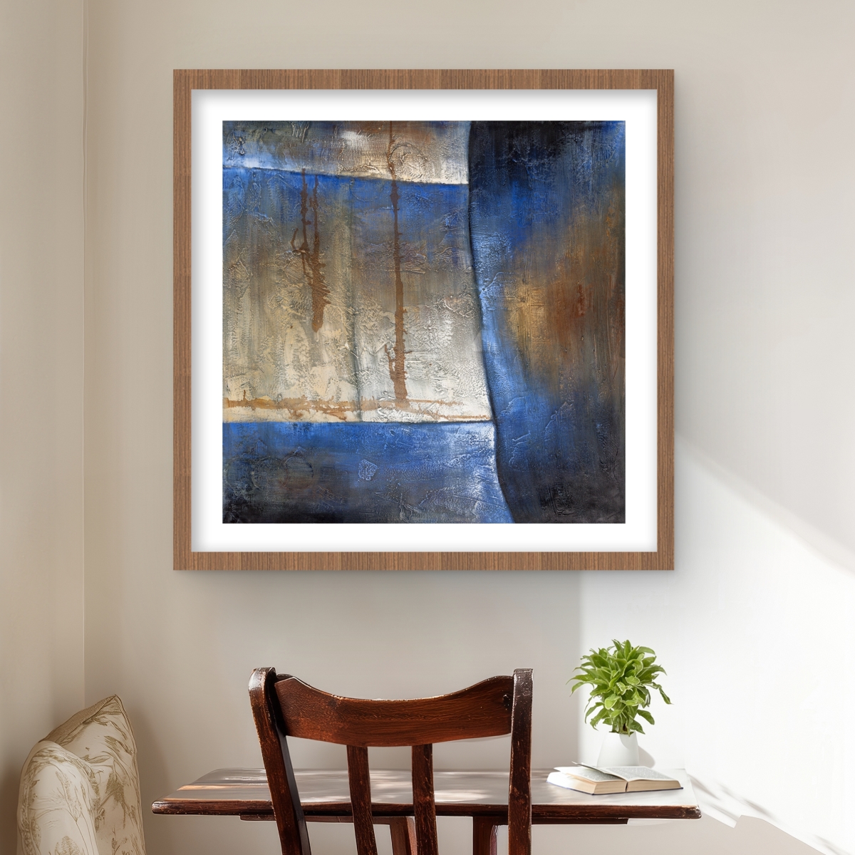 C1FM24242PMLO4 24 x 24 in. Luminous Blue & Bronze Shape - Framed Matted Print Decor