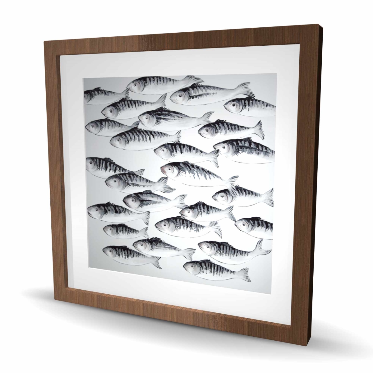 C1FM242436YBQ7 24 x 24 in. Gray School of Fish - Minimalist Framed Print for Home Decor