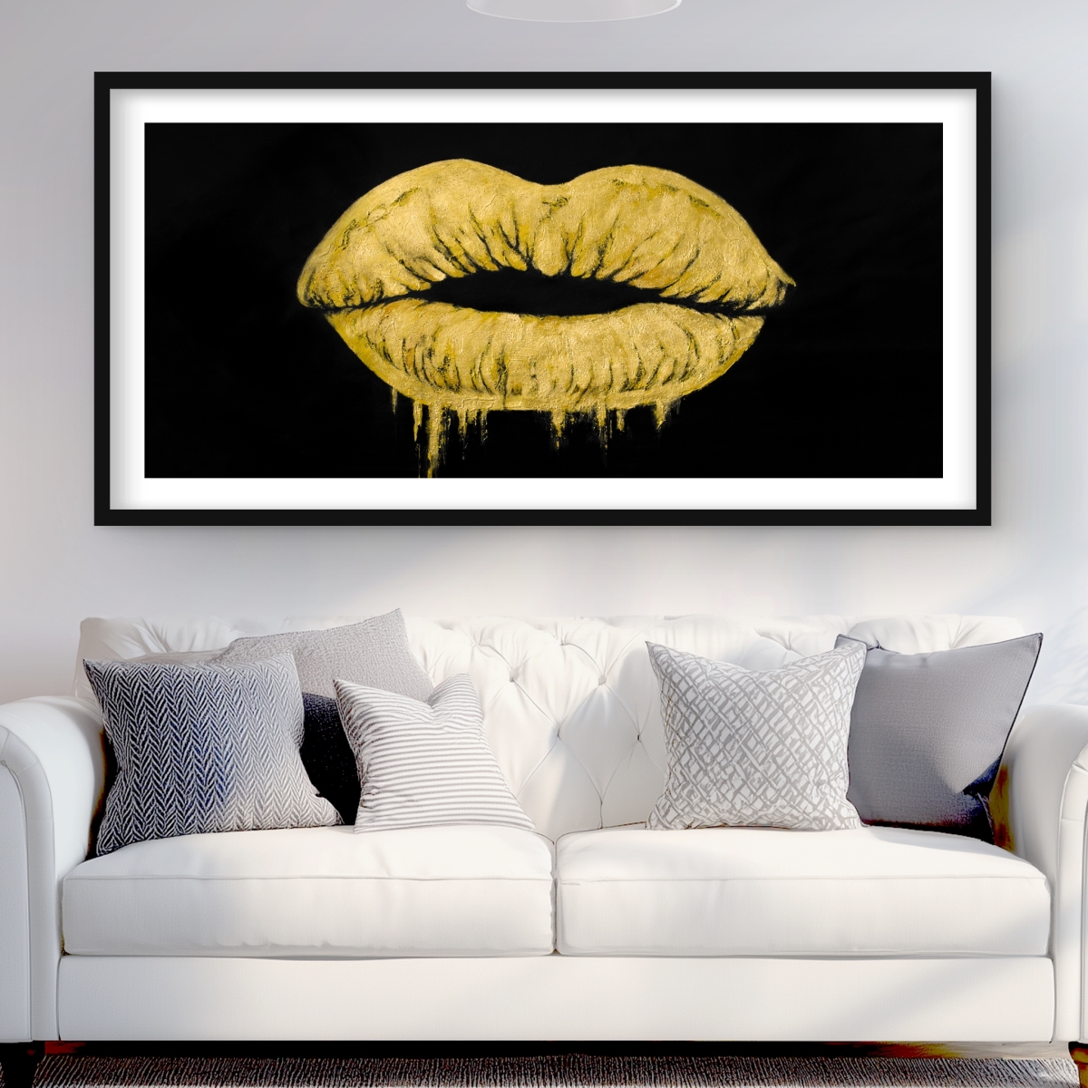 C1FM2448EH4F7F 24 x 48 in. Golden Lips - Black Framed Matted Print for Home Decor