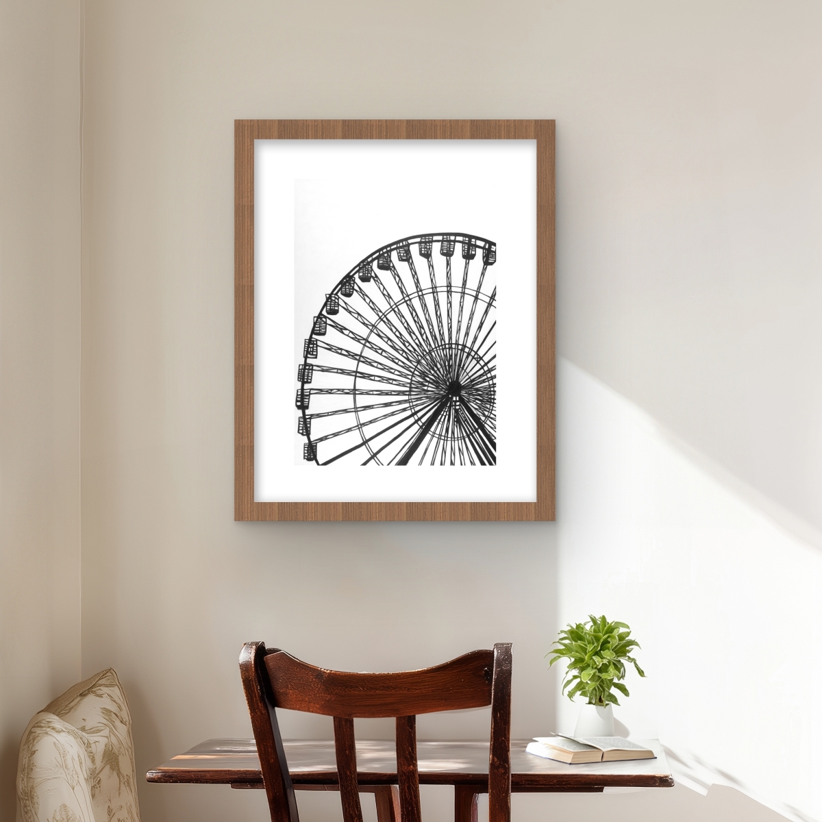 C1FM1620WPJVON 16 x 20 in. Monochrome Ferris Wheel - Black Object Framed Matted Print