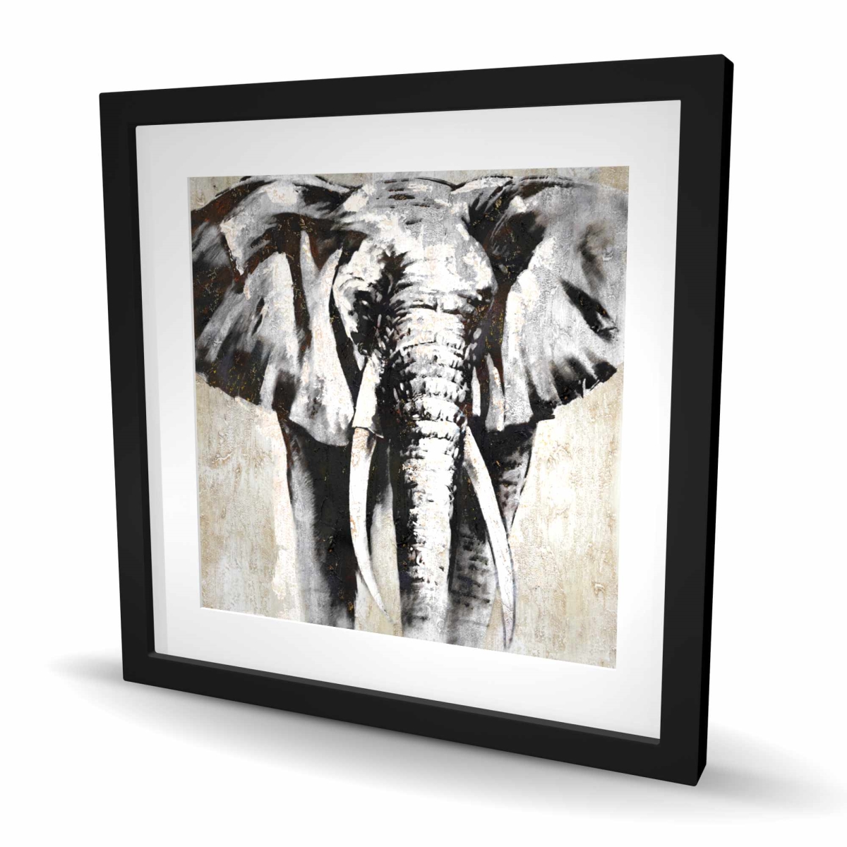 C1FM24242YSMPP 24 x 24 in. Grayscale Elephant Framed Matted Print - Home Decor Accent
