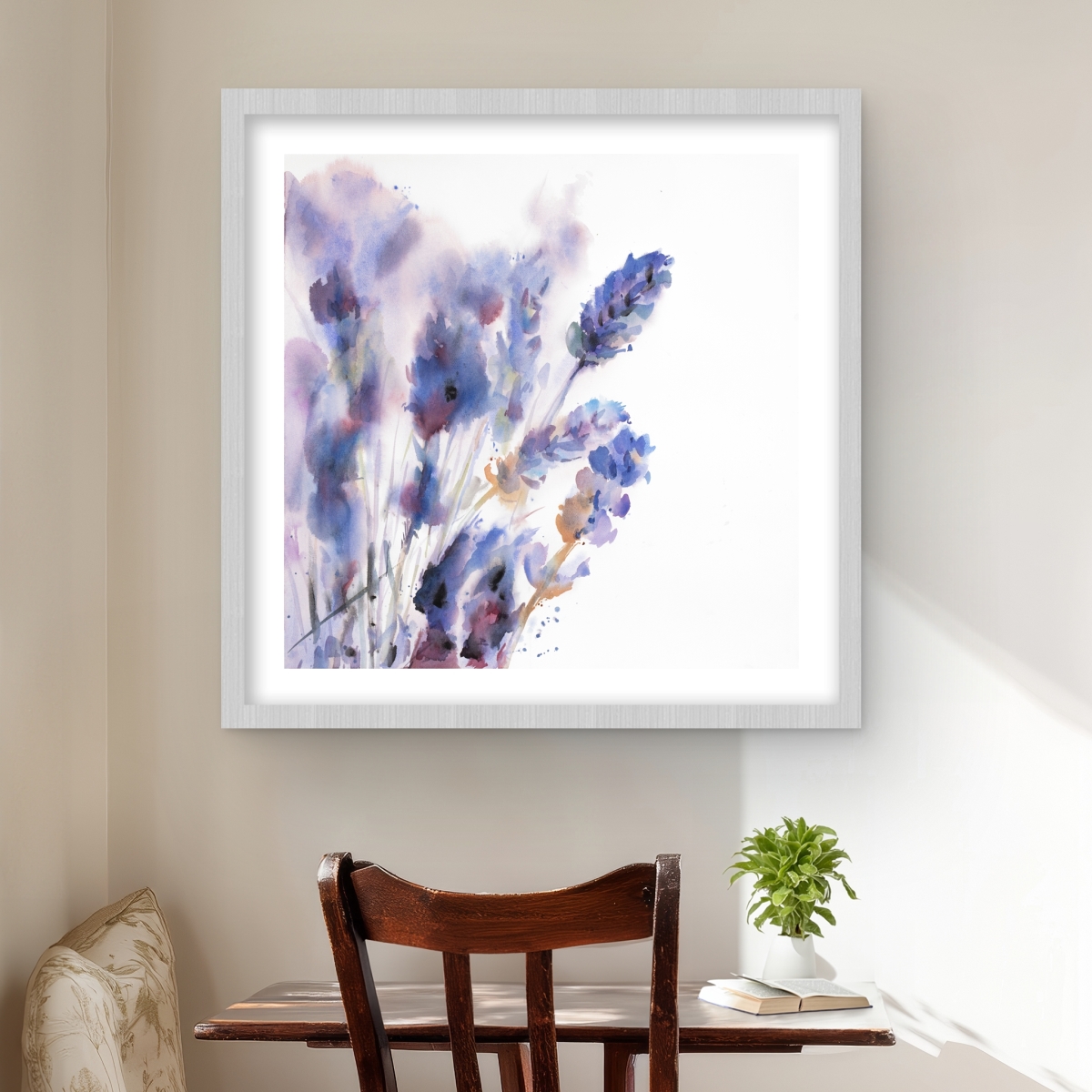C1FM24242TAYKZ 24 x 24 in. Watercolor Lavender Flowers Print - Framed Matted Decor
