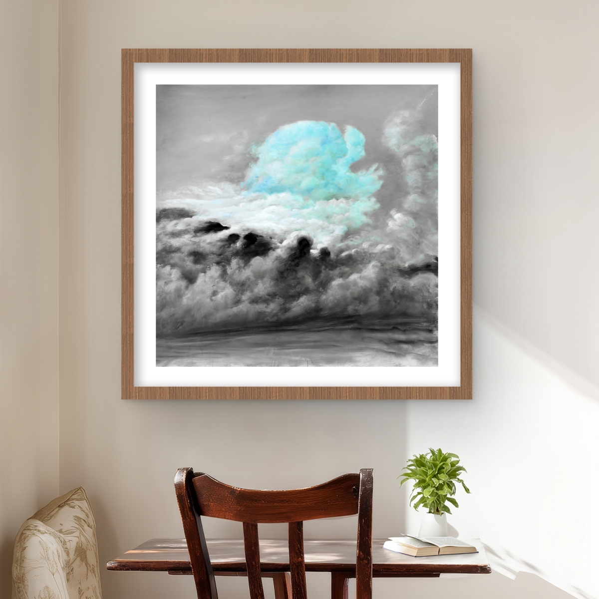 C1FM24243AOOI2 24 x 24 in. Blue Clouds - Shapes Bathroom Framed Matted Print for Decor