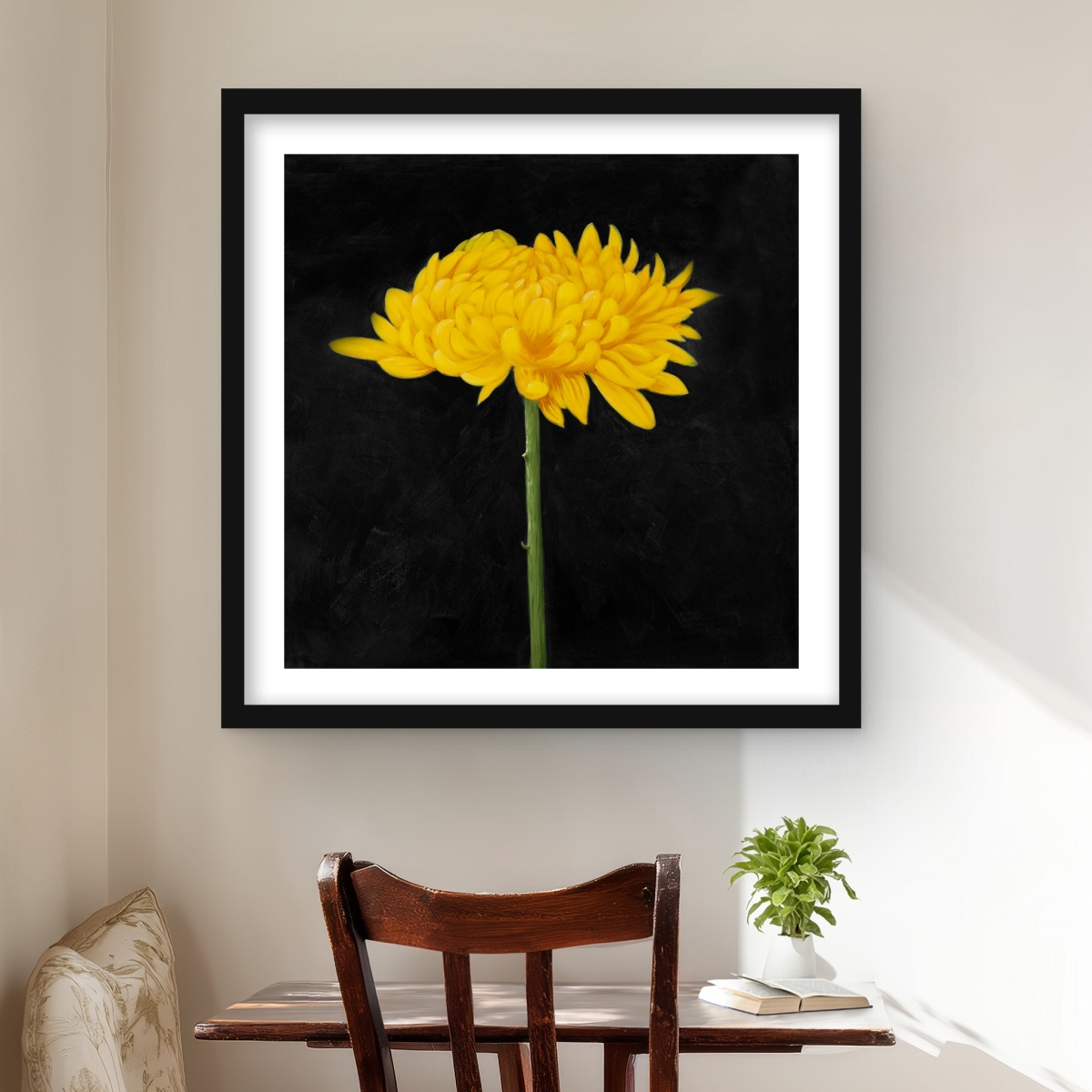 C1FM2424MHZOZN 24 x 24 in. Chrysanthemum - Botanical Rustic Framed Matted Print Decor
