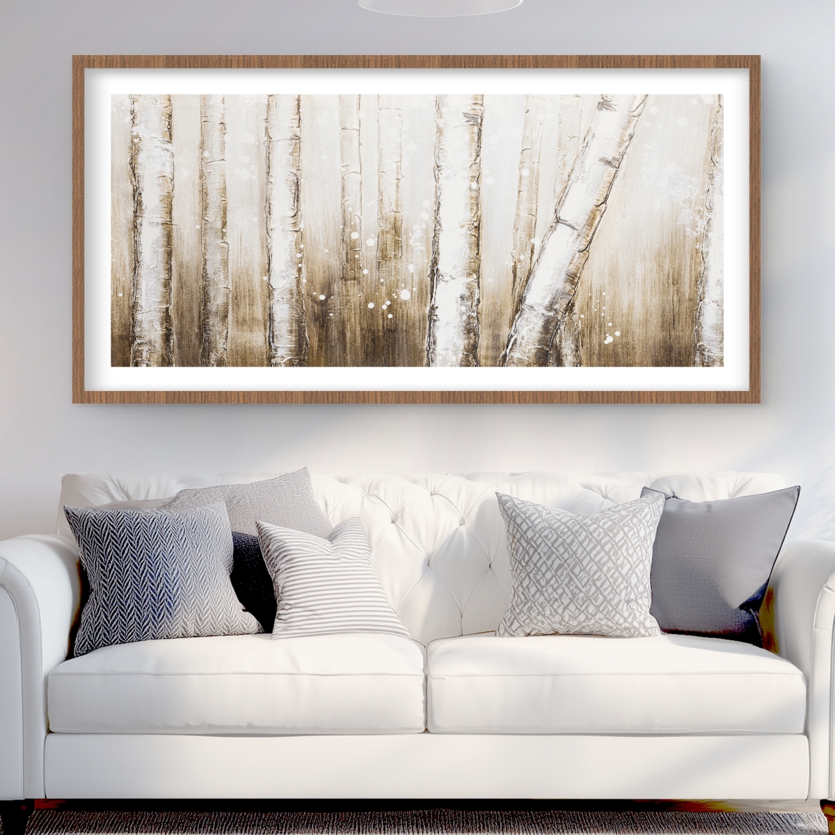 C1FM244873I6R0 24 x 48 in. Texturized Abstract Forest - Beige Framed Matted Print Decor