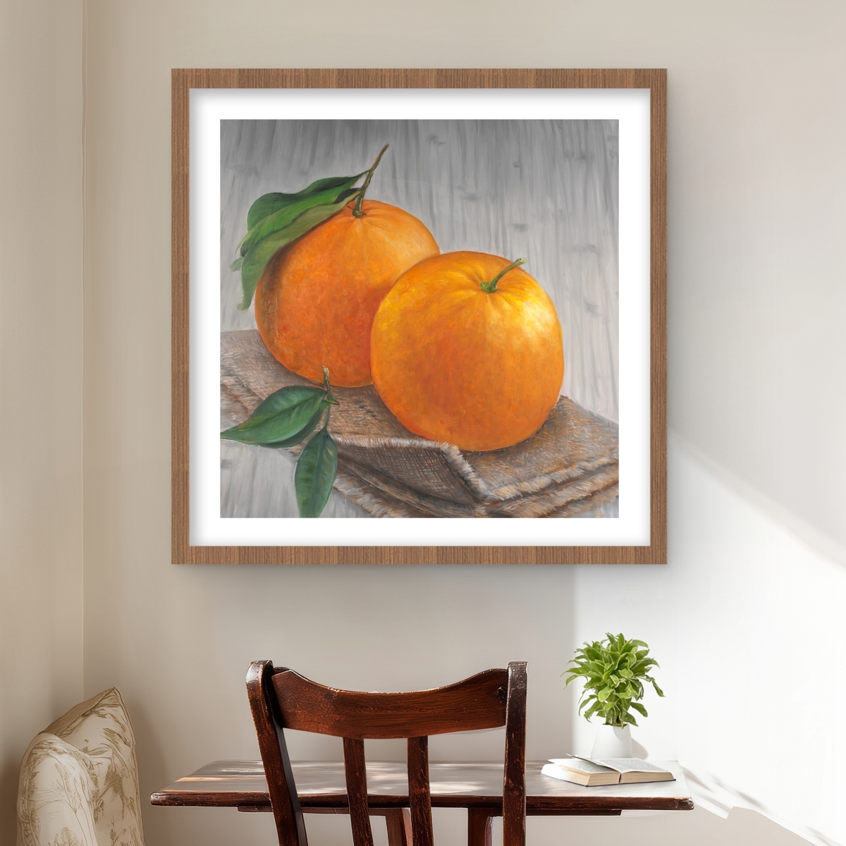 C1FM2424PMF4WZ 24 x 24 in. Two Oranges - Gastronomy Kitchen Framed Matted Print - Decor
