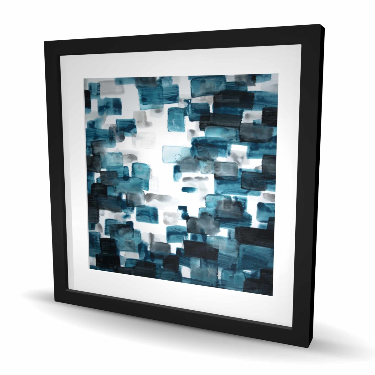 C1FM242437GNFP 24 x 24 in. Turquoise & Gray Shapes - Pattern Blue Framed Matted Print