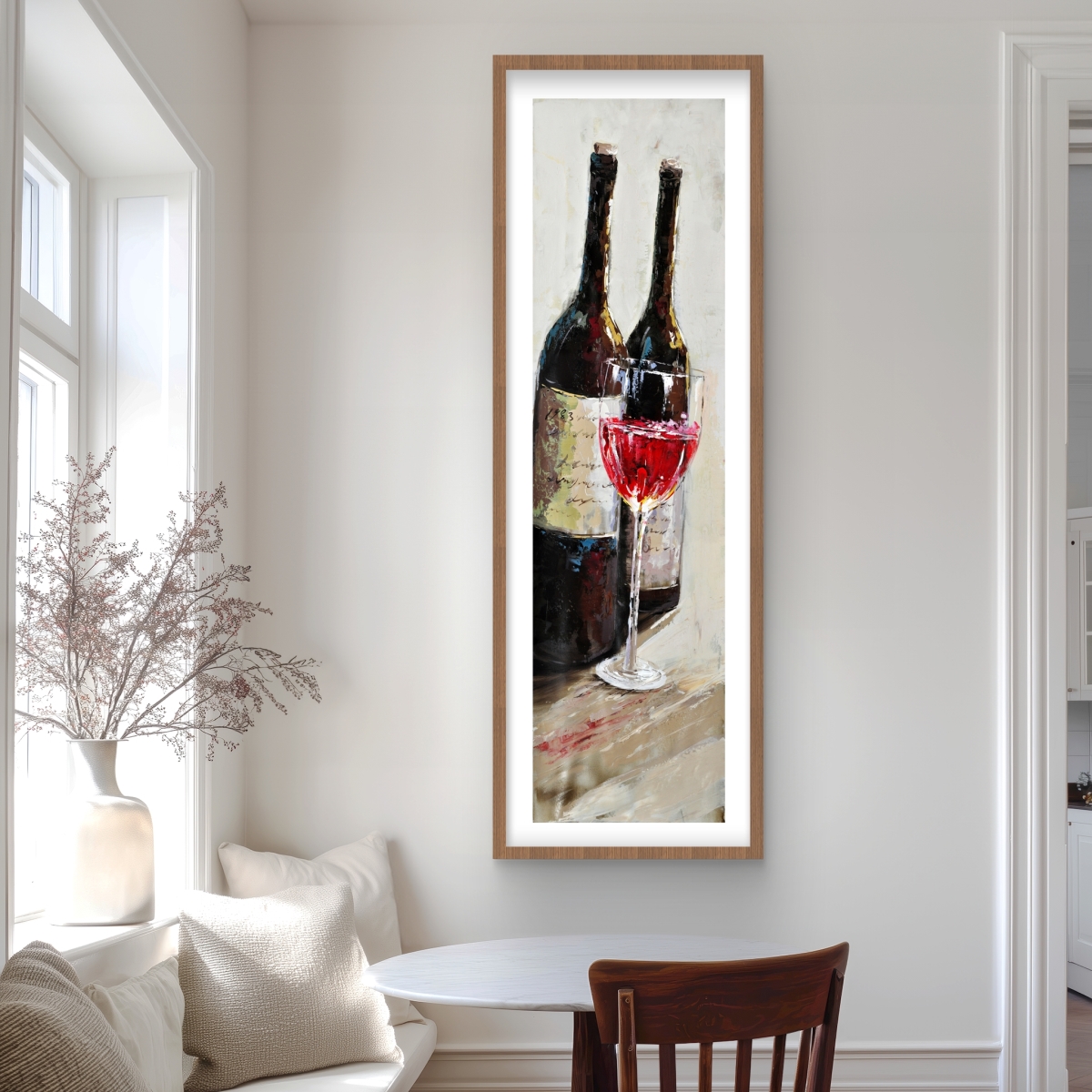 C1FM2060F8MRPB 20 x 60 in. Two Bottles with A Glass of Wine - Beige Framed Print Decor