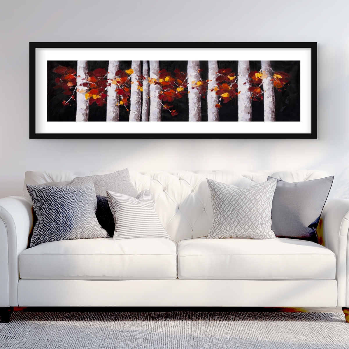 C1FM2060CK0Q9D 20 x 60 in. White Trees with Orange Leaves - Framed Matted Print Decor