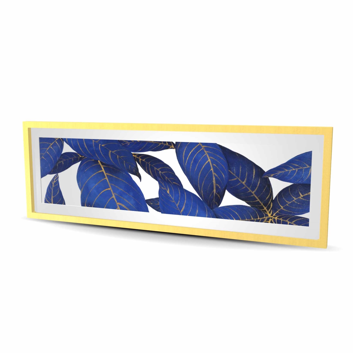 C1FM2060KURGFL 20 x 60 in. Abstract Modern Blue Leaves - Framed Matted Print for Decor