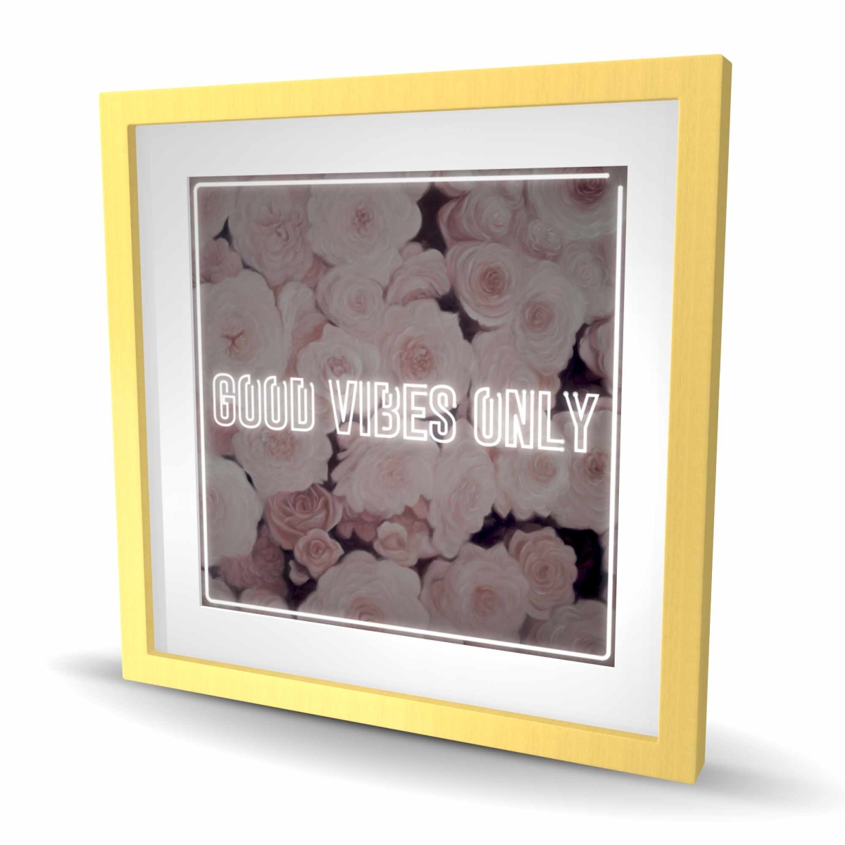 C1FM24247HG97H 24 x 24 in. Good Vibes Only - Roses - Pink Framed Matted Print Decor