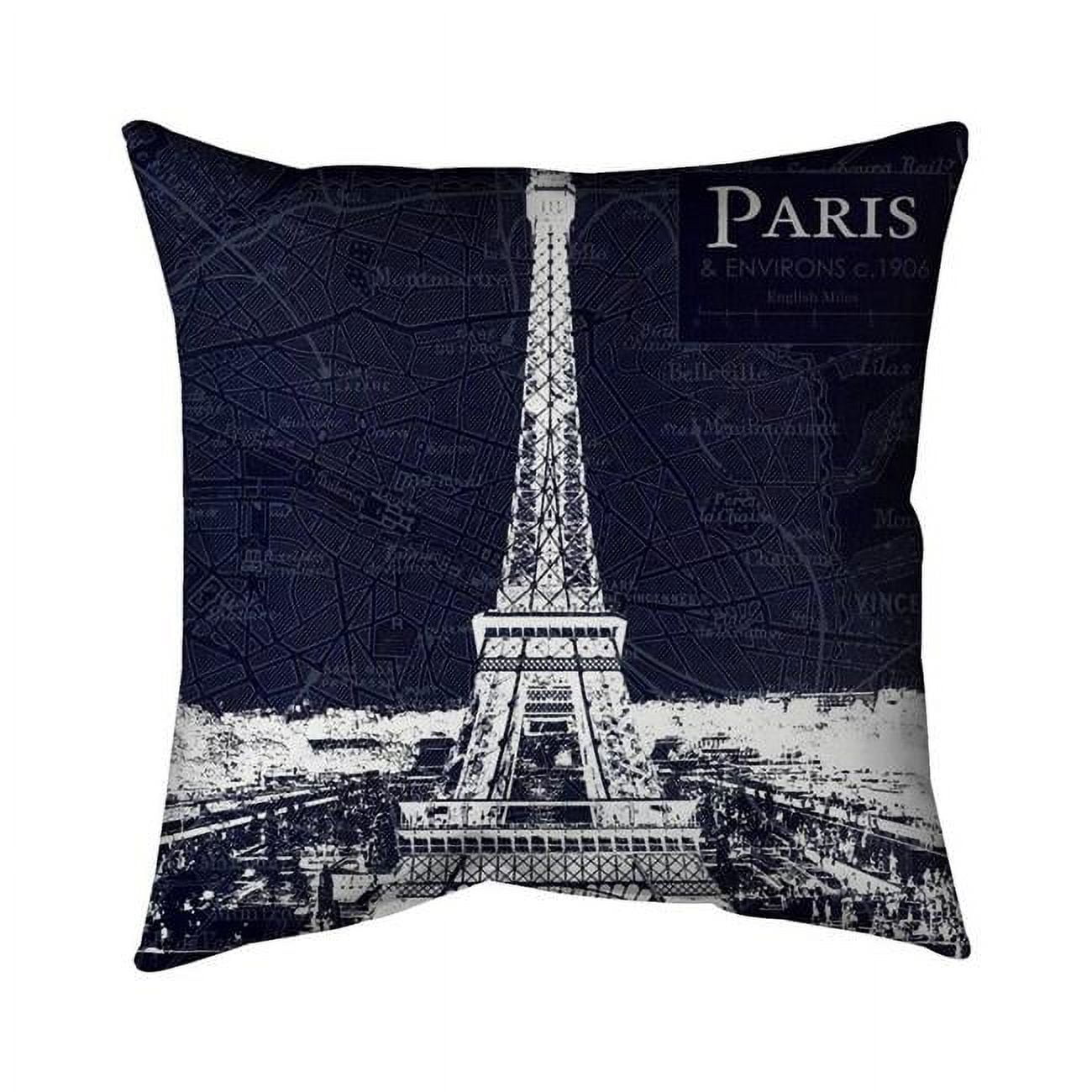 5542-1616-CI103 16 x 16 in. Paris Blue Print & Eiffel Tower-Double Sided Print Outdoor Pillow Cover