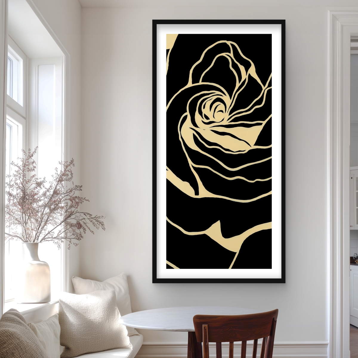 C1FM2448TI4QDF 24 x 48 in. Silhouette of A Rose - Black Floral Framed Print for Decor