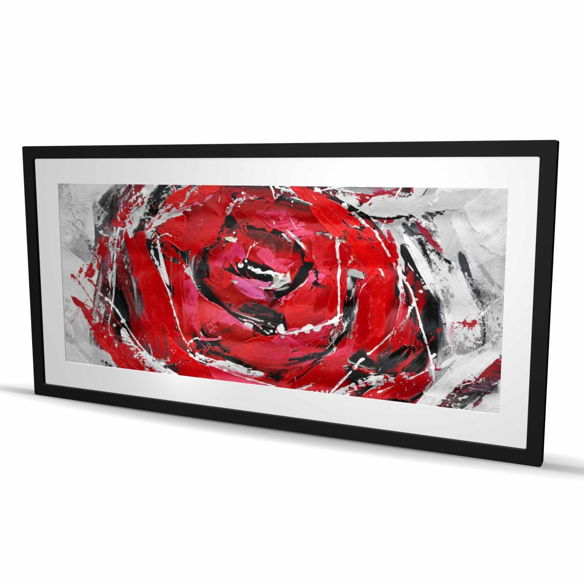 C1FM2448W9SINI 24 x 48 in. Abstract Red Roses - Gray Romantic Framed Matted Print Decor