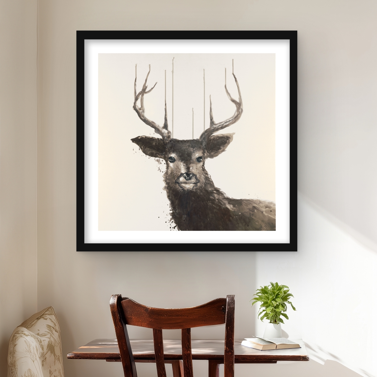 C1FM2424G5U5T2 24 x 24 in. Abstract Deer - Rustic Framed Matted Print for Home Decor