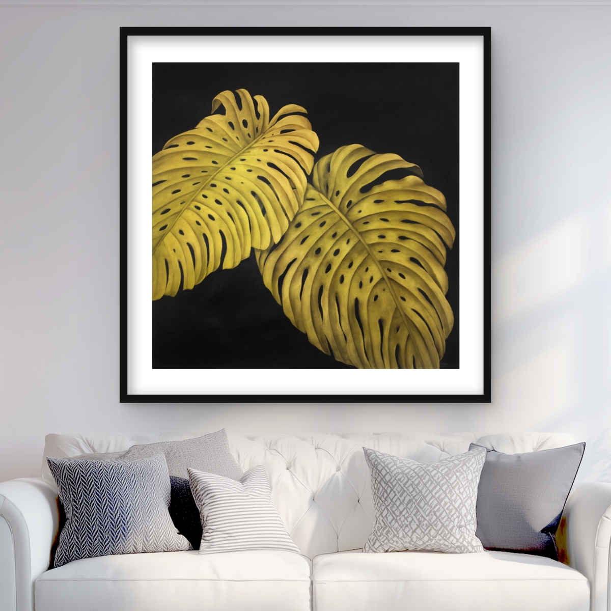 C1FM3636YUUDQ9 36 x 36 in. Gold Monstera - Kitchen Botanical Framed Matted Print Decor