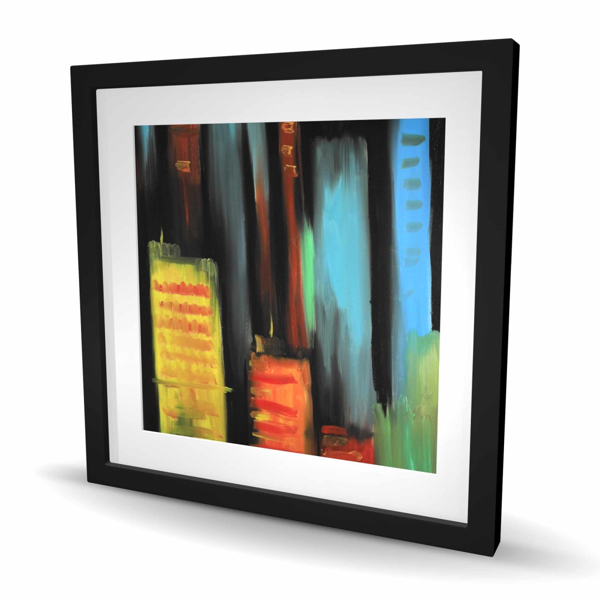 C1FM2424YE8LDJ 24 x 24 in. Abstract Tall Buildings - Modern Cities Framed Matted Print