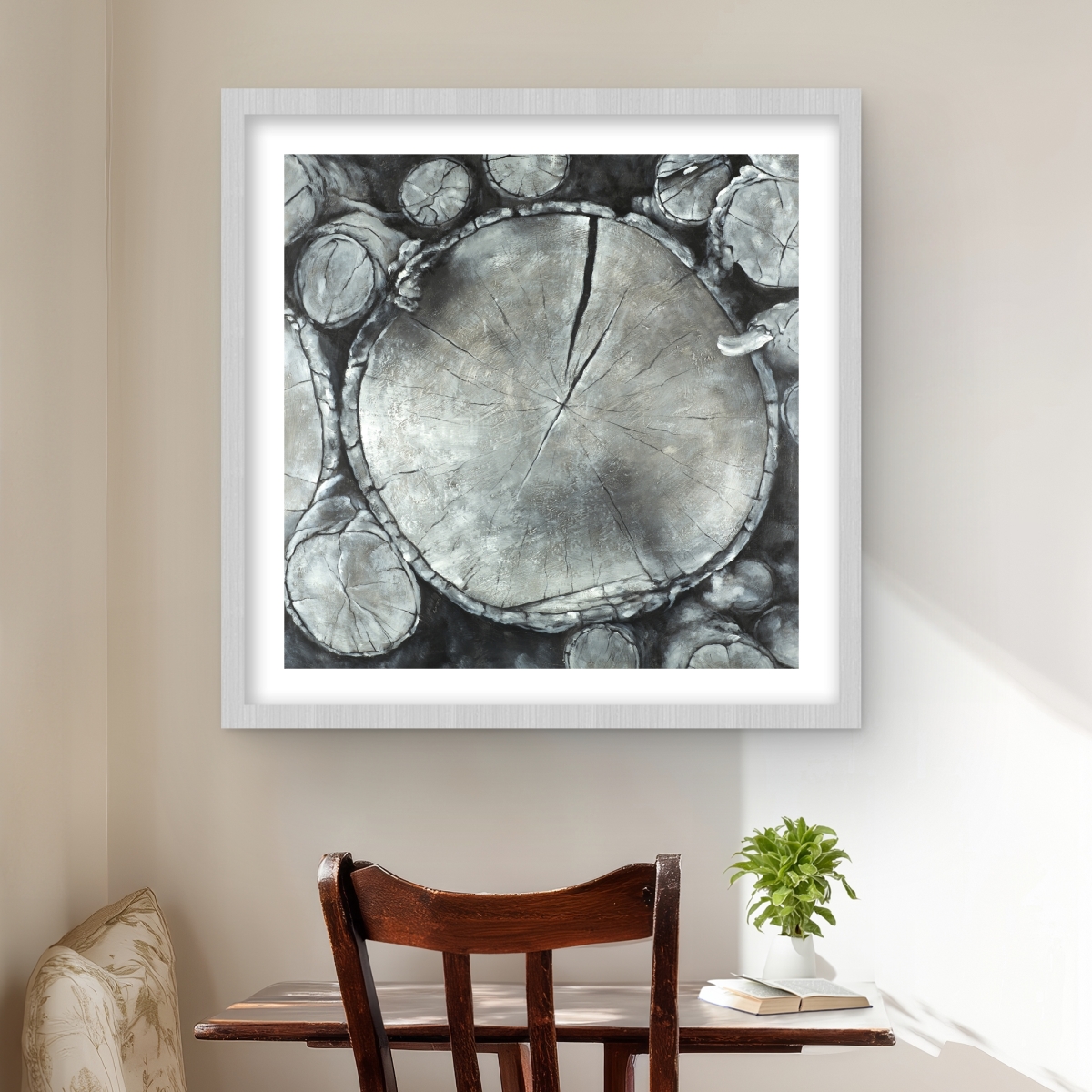 C1FM2424BEB3DF 24 x 24 in. Stacked Wood Logs Print - Framed Matted Home Decor