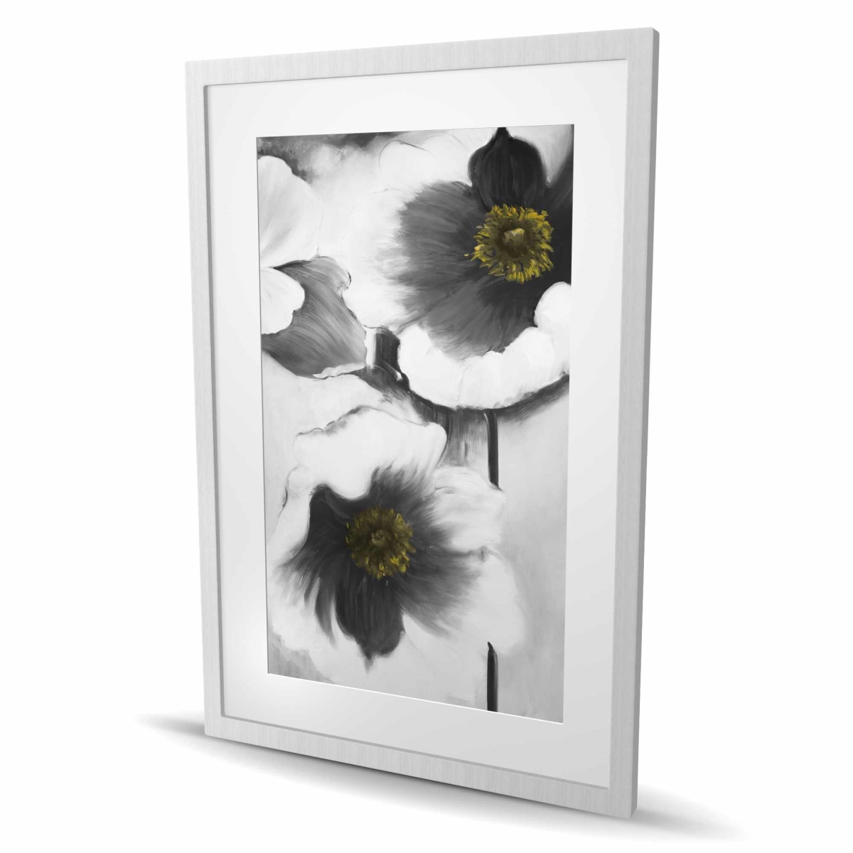 C1FM24366SFAAW 24 x 36 in. Black & White Flowers - Romantic Gray Framed Print Decor
